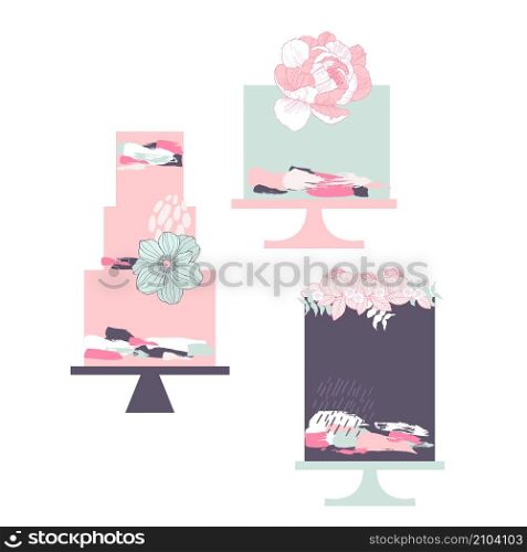 Wedding cakes with brush strokes. Vector illustration.. Wedding cakes. Vector illustration.