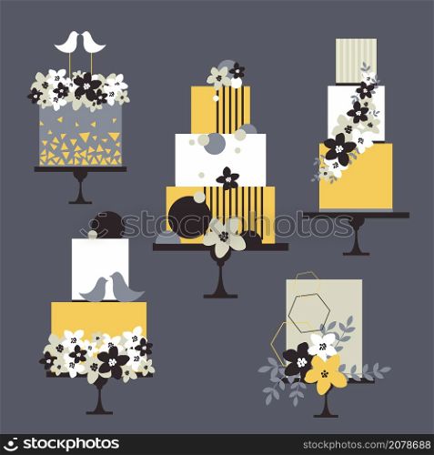 Wedding cakes with flowers. Vector illustration.. Wedding cakes. Vector illustration.