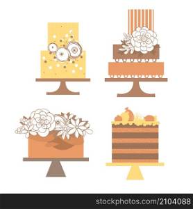 Wedding cakes with flowers. Vector illustration.. Wedding cakes. Vector illustration.