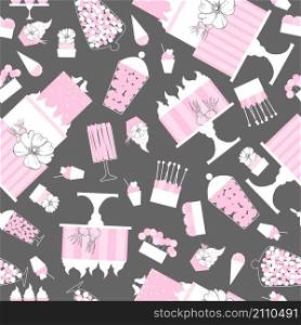 Wedding candy bar with cake. Dessert table. Vector seamless pattern.. Wedding dessert bar with cake. Vector pattern