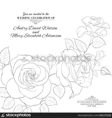 Wedding card or invitation with abstract rose background. Vector illustration.