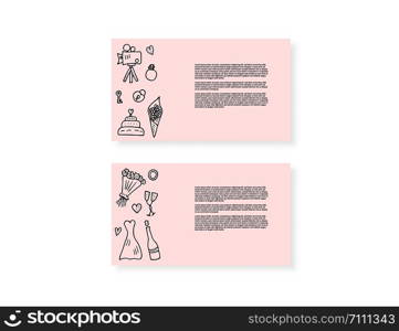 Wedding card set. Holiday elements in doodle style. Vector illustration.