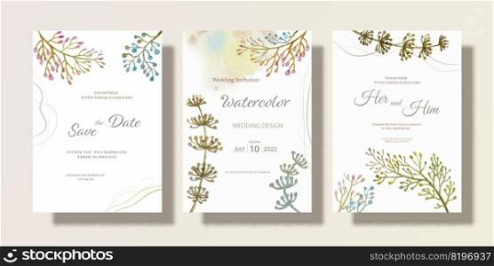 Wedding card set with watercolor abstract floral painting. Happy wedding celebration invitation design in bunch of abstract flower, Watercolor paintings flowers background. Save the date, invitation.