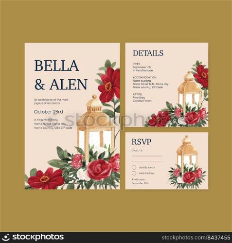 Wedding card tempalte with red navy wedding concept,watercolor style 