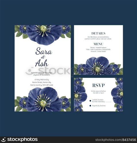 Wedding card tempalte with red navy wedding concept,watercolor style 