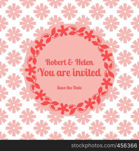 Wedding card template decorated cute pattern with floral frame. Vector illustration. Wedding card template with floral frame