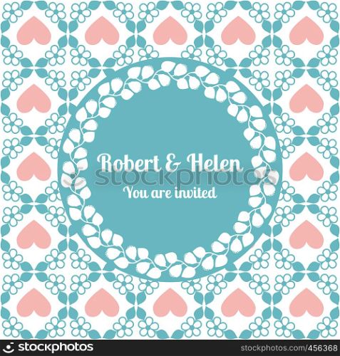 Wedding card template decorated cute pattern with floral frame. Vector illustration. Wedding card cute pattern with floral frame