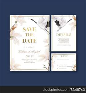 Wedding card template with Bird and Chinese flower concept,watercolor style 