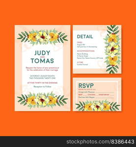 Wedding card template with brush florals concept design for invitation and marry watercolor vector illustration
