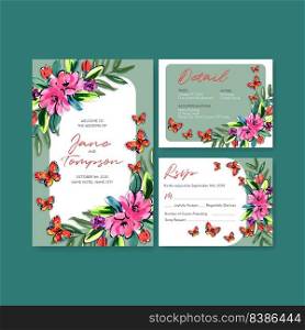 Wedding card template with brush florals concept design for invitation and marry watercolor vector illustration 