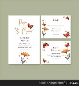 Wedding card template with brush florals concept design for invitation and marry watercolor vector illustration