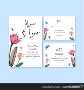 Wedding card template with brush florals concept design for invitation and marry watercolor vector illustration 