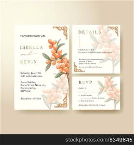 Wedding card template with cottagecore flowers concept,watercolor style