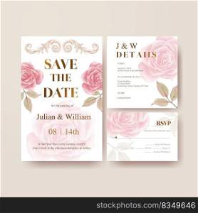 Wedding card template with cottagecore flowers concept,watercolor style 