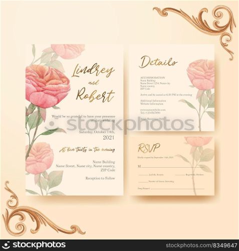 Wedding card template with cottagecore flowers concept,watercolor style 