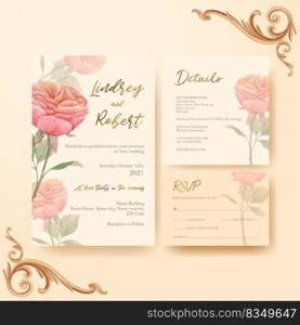 Wedding card template with cottagecore flowers concept,watercolor style 