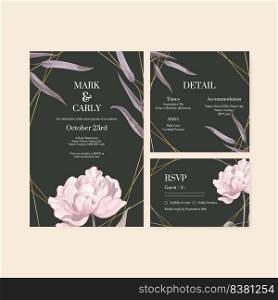 Wedding card template with floral feather boho concept,watercolor style
