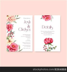 Wedding card template with gorgeous flower moody concept,watercolor style 