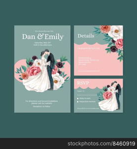 Wedding card template with green wine wedding concept,watercolor style 