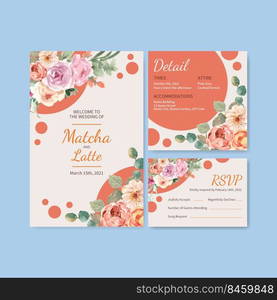 wedding card template with love blooming concept design watercolor vector illustration 