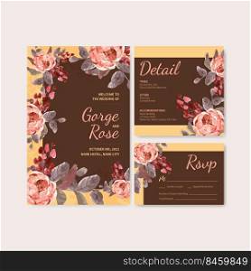 wedding card template with love blooming concept design watercolor vector illustration 