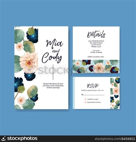 wedding card template with love blooming concept design watercolor vector illustration 