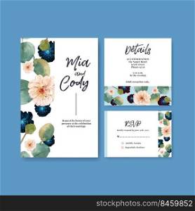 wedding card template with love blooming concept design watercolor vector illustration