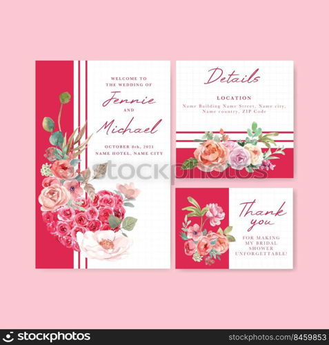 wedding card template with love blooming concept design watercolor vector illustration 