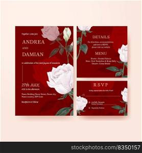Wedding card template with muave red floral concept,watercolor style 