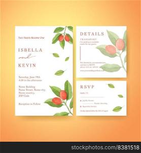 Wedding card template with orange grapefruit concept,watercolor
