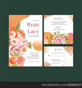 Wedding card template with orange grapefruit concept,watercolor 