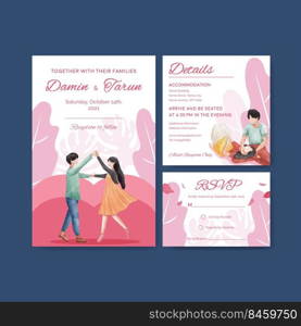 Wedding card template with paradise love concept design for invitation watercolor vector illustration 