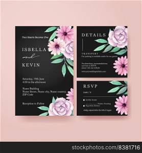 Wedding card template with peri spring flower concept,watercolor style 