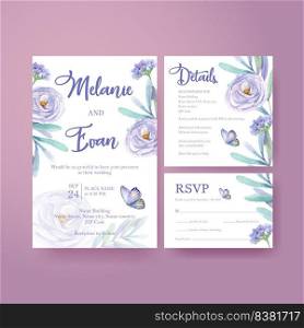 Wedding card template with peri spring flower concept,watercolor style 