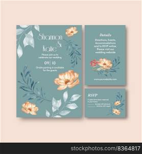 Wedding card template with rustic fall foliage concept,watercolor style 