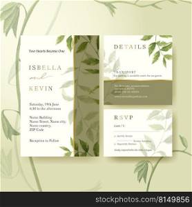 Wedding card template with spring bright concept design watercolor illustration 