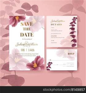 Wedding card template with spring bright concept design watercolor illustration 