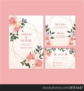 Wedding card template with spring flower concept,watercolor style 