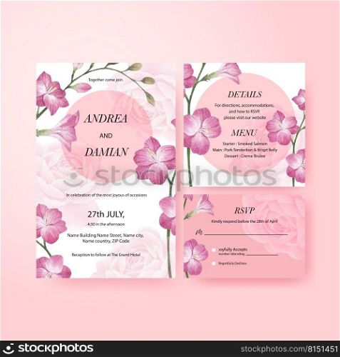 Wedding card template with spring flower concept,watercolor style 