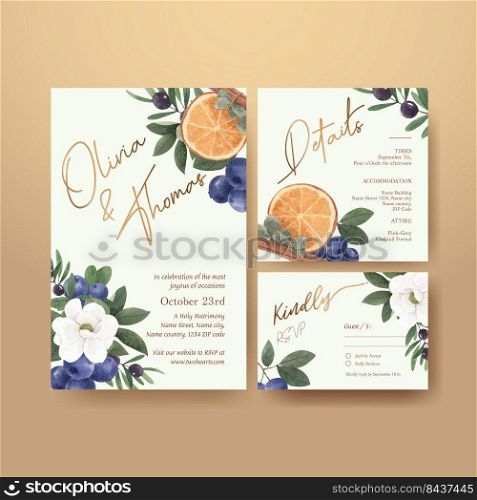 Wedding card template with winter floral concept,watercolor style

