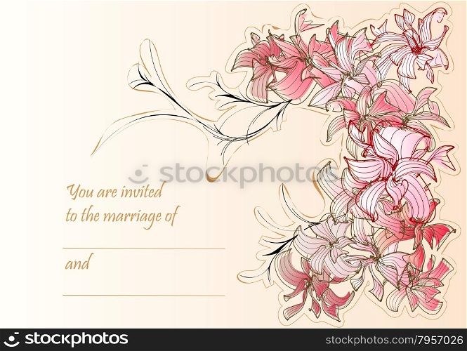 wedding card with flowers on bige background