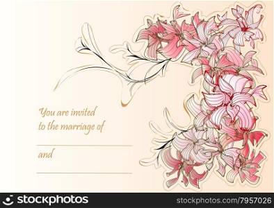 wedding card with flowers on bige background