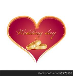 wedding card with rings and red heart