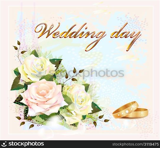 wedding card with rings and roses