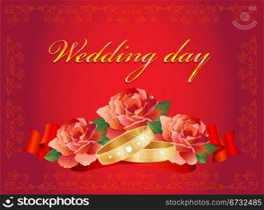 wedding card with rings and roses