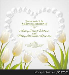 Wedding card with tulips and gems. Vector illustration.