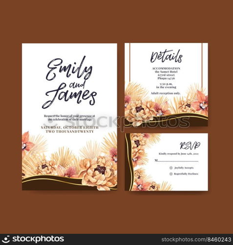 wedding ceremony card template design watercolor illustration 