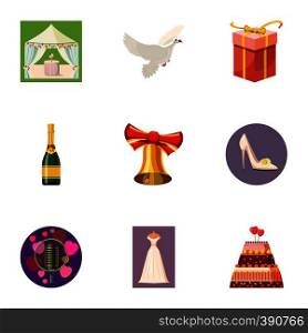 Wedding ceremony icons set. Cartoon illustration of 9 wedding ceremony vector icons for web. Wedding ceremony icons set, cartoon style