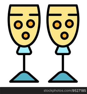 Wedding champagne glasses icon outline vector. Event service. Party ceremony color flat. Wedding champagne glasses icon vector flat