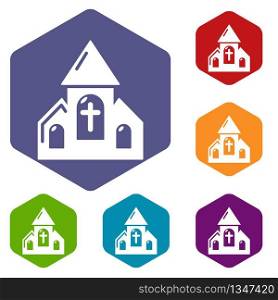 Wedding church icons vector colorful hexahedron set collection isolated on white. Wedding church icons vector hexahedron